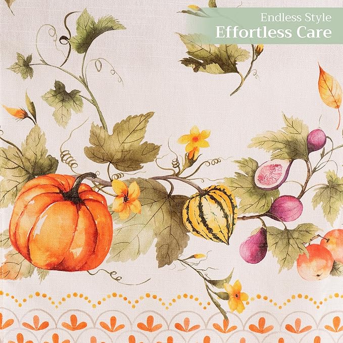 Maison d' Hermine Table Runner 100% Cotton Single Layer Table Runners 108 inches Long for Thanksgiving Christmas Decorations Home Kitchen Dining Wedding (Pumpkin Garden - Cloudy Cream, 14.5" x 108")