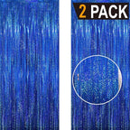 GOER 6.4 ft x 8.2 ft Metallic Tinsel Foil Fringe Curtains Party Photo Backdrop Party Streamers for Birthday,Graduation,New Year Eve Decorations Wedding Decor(2 Packs,Shiny Blue)