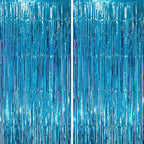 2 Pack Retro Blue Foil Fringe Backdrop Curtains, Tinsel Streamers Party Decorations, Fringe Backdrop, Door Shimmer for Retro Theme Party