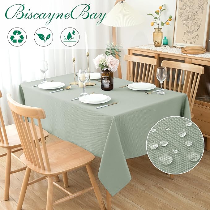 Biscaynebay Tablecloth for Rectangle Tables-60x84 Inch Sage Outdoor Picnic Table Cover-Rectangular Folding Reusable Table Cloths Water Resistant for Kitchen Camping Dining Room Patio Banquet Party