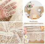 2 Pack Ivory Lace Table Runners 14x120 inch Rectangular Wedding Table Runner Chic Embroidered Chic Table Cloths for Wedding Party Romantic Decorations