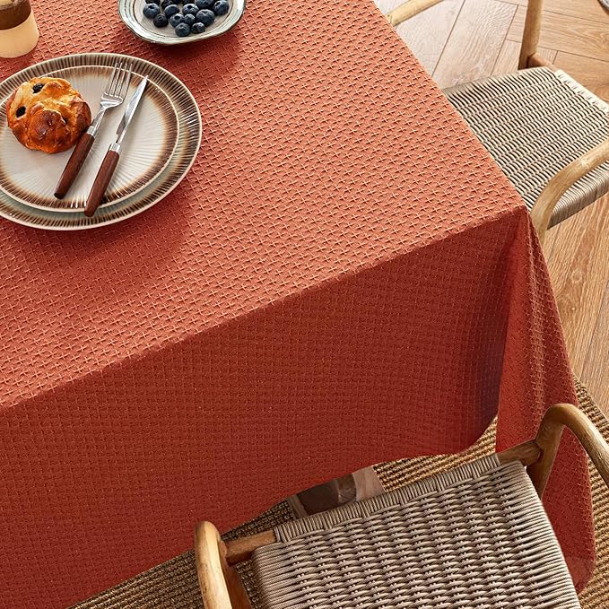 MIULEE Fall Tablecloth Burnt Orange Linen Cottton Table Cloth Rectangle Waterproof Spillproof Cross-Star Textured Table Cltoth Decorative Farmhouse for Dining Party Weddings 60x120 Inch