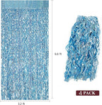 4 Pack Light Blue Party Foil Curtain - CYLMFC 3.3 ft x 6.6 ft Wavy Photo Booth Backdrop Metallic Tinsel Foil Fringe Curtains Environmental Background for Birthday Wedding Party Christmas Decorations