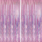 Crosize 2 Pack 3.3 x 9.9 ft Laser Pink Foil Fringe Backdrop Curtain, Streamer Backdrop Curtains, Streamers Birthday Party Decorations, Tinsel Curtain for Parties, Galentines Decor, Preppy, Photo Booth
