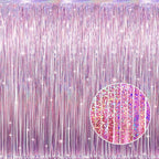 GOER 3.2 ft x 8.2 ft Metallic Tinsel Foil Fringe Curtains Party Photo Backdrop Party Streamers for Birthday,Graduation,New Year Eve Decorations Wedding Decor(1 Pack,Laser Pink)