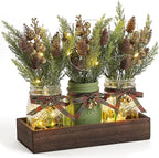 3 Pcs Mason Jar Centerpiece Decorations for Christmas Table Decor Farmhouse Coffee Table Decor Christmas Kitchen and Room Decor,Green