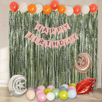 4 Pack Wavy Olive Green Streamers Backdrop Jungle Party Decorations - 3.3x6.6ft Foil Fringe Curtains Photo Booth for Dinosaur Animal St Patrick's Day Football Decor