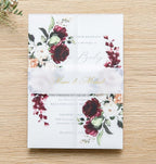 PONATIA 50 PCS Vellum Jackets for 5x7 Invitations- 135gsm Burgundy Floral Printed Vellum Sleeves, Quinceanera Wedding Invitation Cards Wraps