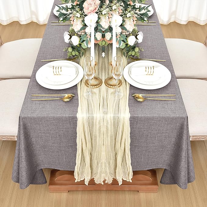 Fitable Faux Linen Tablecloths for Rectangle Tables: Water & Stain Resistant Farmhouse Table Cloth, Washable Burlap Textured Table Covers for Kitchen Dining Party(2 Pack, 60x102 Inch, Stone)