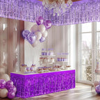 2 Pack Light Purple Dark Purple Table Skirts, 29x108" Metallic Foil Tinsel Fringe Table Skirt for Rectangle Tables Streamer Curtains Backdrop, Party Decorations for Birthdays, Weddings, Holidays