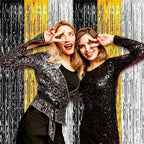 6 Pack Black Gold Silver Foil Fringe Curtain Backdrop, 3.28Ft x 8.2Ft Metallic Tinsel Foil Fringe Streamer Curtains for Photo Booth, Birthday, Wedding, New Year Party Decorations