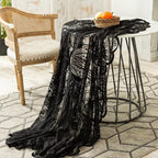 Gorgeous Round Lace Tablecloth,Vintage Floral Embroidered Table Cloths, Chic Round Table Cover for Wedding Banquet HolidayDinner Tables 60INCH (Black)
