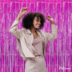 4 Pack Fuchsia Fringe Curtain Backdrop, 3.2Ft x 6.6Ft Metallic Tinsel Foil Fringe Streamers Curtains Background for Photo Booth Birthday Wedding Baby Shower Party Thanksgiving Christmas Decorations