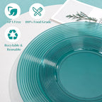 FLOWERCAT 100PCS Clear Blue Plastic Plates - Heavy Duty Plastic Plates Disposable -Straw hat plate for Summer party &Wedding - Serve for 50Guests party(10inch & 7inch)(Mediterranean Blue)