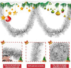 32.8 Ft Silver Christmas Tinsel Garland Metallic Shiny Tassle Banner Wall Hanging Tinsel Streamers Backdrop for Christmas Holiday Birthday Supplies Indoor Outdoor Ornaments Home Decor