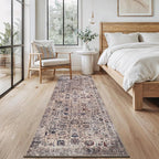 Bloom Rugs Washable Non-Slip 12 ft Runner - Light Tan/Blue Traditional Oriental Runner for Entryway, Hallway, Bathroom, and Kitchen - Exact Size: 2.5' x 12'