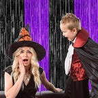 2 Pack Halloween Decor, 3.28 FT x 7.05 FT Purple and Black Foil Streamer, Metallic Fringe Curtains Tinsel Backdrop Party Streamer, Indoor Halloween Decorations Party Supplies Photo Booth Props