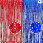 Foil Fringe Curtain 4th of July Decorations - Red Blue Metallic Tinsel Photo Booth Backdrop Party Steamers Curtains for Birthdays Christmas New Years Valentines Bachelorette Parties