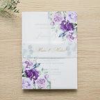 PONATIA 50 PCS Purple Vellum Jackets for 5x7 Invitation Cards- 135GSM Lilac Floral Printed Vellum Sleeves, Quinceanera Wedding Invitation Cards Wraps, Transparent Christmas Gift Cards Jackets