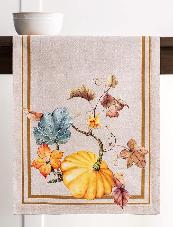 Maison d' Hermine Table Runner 100% Cotton Single Layer Table Runners 108 inches Long for Thanksgiving Christmas Decorations Home Kitchen Dining Party Wedding (Potiron, 14.5" x 108")
