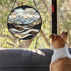 Stained Glass Window Hanging - Grey Mountains Landscape Suncatcher for Doors Garden Patio Retro Sun Catchers Decor Christmas Mother's Day Birthday Gifts for Women Men Mom Nana Friend 15 in