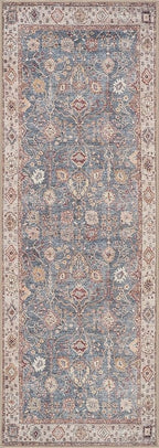 Bloom Rugs Washable Non-Slip 10 ft Runner - Beige/Blue Traditional Bordered Runner for Entryway, Hallway, Bathroom, and Kitchen - Exact Size: 2.5' x 10'