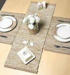 Chardin home Natural Jute Table Runner 13x48 Inch – Vintage Boho Rustic Table Decor – Handwoven Table Runner in Natural Jute and Sage Green-White – Farmhouse Dining or Console Table Accent