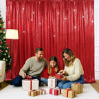 SquarePie Sequin Backdrop Curtain Less See Through Background for Wedding Christmas Party(8FT x 8FT, Red)