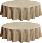 Fitable Faux Linen Round Tablecloths 60 Inch in Diameter - 2 Pack Faux Burlap Table Clothes for Kitchen, Dining Room, Party, Farmhouse, Outdoor (Great for 20"-48" Round Tables, Khaki)