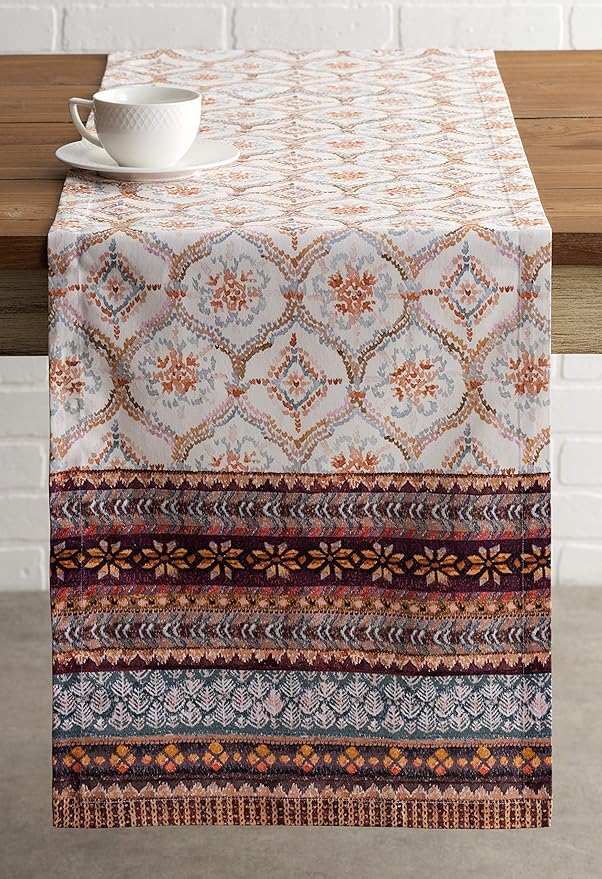 Maison d' Hermine Table Runner 100% Cotton Single Layer Table Runners 72 inches Long for Thanksgiving Christmas Decorations Home Kitchen Dining Party Wedding (Fair Isle, 14.5" x 72")