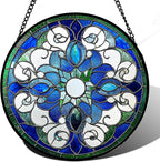 Stained Glass Window Hanging, Boho Style Sun Catchers Diamond Glass Panel Hangings Tiffany Suncatcher Decor for Birthday for Women, Men, Wife, Aunt, and Mom 14.9x14.9 in