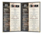 Goodsmart Pajco Style Restaurant Menu Covers – Pack of 10, Side-Loading Menu Holders, Single Stitched Edge, Clear Vinyl Menu Sleeves, Leatherette Trim, Gold Corners, Black, 2 View (8.5" x 14")