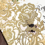 DORIS HOME 50pcs Laser Cut Quinceanera Invitations Gold Glitter, 4.7x7.1 Blank Quince Invitations for 15th Birthday, Invitation cards for Sweet 16 with Envelopes