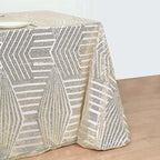 Efavormart 90"X132" Champagne Sparkly Sequin Geometric Tulle Rectangular Tablecloth
