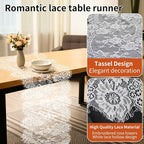 HAIBAS 12 Pcs White Lace Table Runners 14 x 120 Inch Boho Rose Embroidered Floral Vintage Rustic Table Decoration for Wedding Party Bridal Shower Decorations
