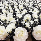 LADADA Artificial Flowers with Small Ceramic Vases, Roses in Vases Plastic Artificial Flowers and Plants,Used for Home Office Wedding Decoration, Table Decoration(White)