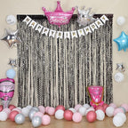 3 Pack New Years Decorations Wavy Black Tinsel Foil Fringe Curtains Party Backdrop 3.3 x 6.6 ft Streamer Backdrop Tinsel Curtains for Birthday, Graduation, Fiesta, Halloween Party Decor