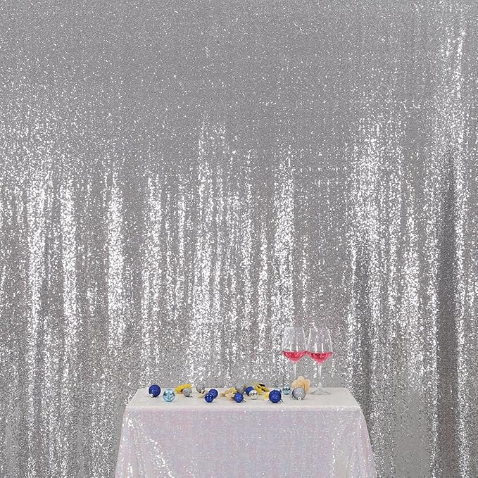 Poise3EHome Silver Sequin Backdrop, 4FT x 7FT Sequin Photography Backdrop Curtain for Party Decoration