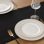 ZeeMart Linen Textured Border Table Runner, 14 x 60 Inch Black, Farmhouse Style Black Table Runners 60 Inches Long, Easy Care Everyday Polyester Table Runner