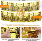 4 Pack Iridescent Float Fringe Curtains, Metallic Foil Fringe Garland Shiny Tassel Foil Float Parade Float Decorations for Trailer Car Graduation Homecoming Outdoor Indoor Party (Gold)