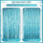 Jutom 6 Pieces 3.3 x 6.6 ft Wavy Tinsel Foil Fringe Curtains Foil Fringe Streamer Backdrop Party Curtain for Sea Mermaid Baby Shower Birthday Party Decoration(Blue Green)