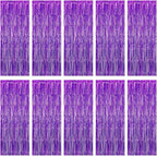 10 Pack Purple Foil Curtain Backdrop 3.2ft x 9.8ft Black Metallic Tinsel Foil Fringe Curtains Streamer Photo Booth Backdrop for Birthday Party Engagement Bachelorette Party Decorations (Purple)