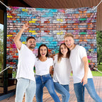 Colorful Graffiti Brick Wall Backdrop Banner - Abstract Street Art Photography Background for Hip Hop Party, 80s 90s Disco, Birthday Wedding Decor, Studio Props & Booth Supplies 98x65 Inch