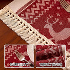 Placemats Set of 4,Elk Placemat with Tassel Fringe,Christmas Placemats for Coffee Table Western Restaurant