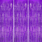 3 Pack Foil Fringe Backdrop - Purple Shiny Tinsel Curtains for Party Decoration/Photo Booth Props - 3.3x8.2 FT Metallic Foil Backdrop for Birthday, Wedding, Graduation, Christmas.