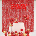 3 Pack Red Backdrop Curtain - CYLMFC 3.3 ft x 6.6 ft Foil Backdrop Curtain Streamers Birthday Decorations for Birthday Party Christmas Graduation Decor