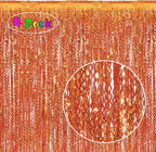 4 Pack Orange Wavy Metallic Tinsel Foil Fringe Curtains | 3.3 ft x 6.6 ft Party Streamer Backdrop Photo Booth for Orange Basketball Party Decorations Holloween Christmas