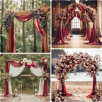 Wedding Arch Draping Fabric 4 Panels 28.7" x 20FT Burgundy Sheer Chiffon Backdrop Drapes for Wedding Ceremony Birthday Party Bridal Shower Outdoor Decoration