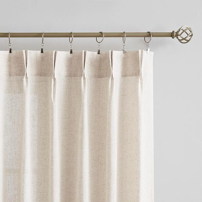 Vision Home Natural Pinch Pleated Semi Sheer Curtains Textured Linen Blended Light Filtering Window Curtains 90 inch for Living Room Bedroom Patio Pinch Pleat Drapes with Hooks 1 Panel 60" Wx90 L