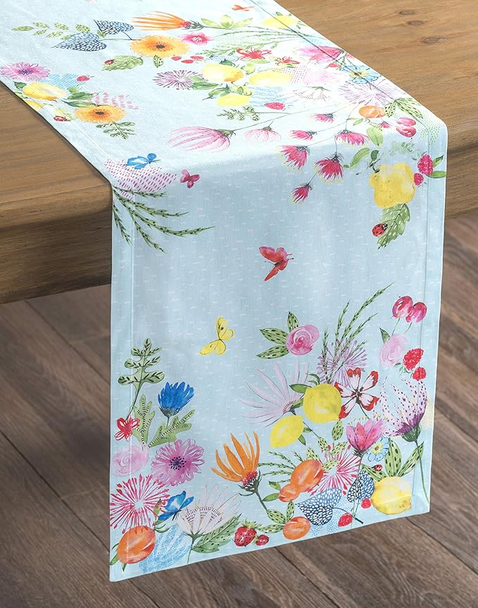 Maison d' Hermine Table Runner 100% Cotton Single Layer Table Runners 108 inches Long Decorative for Home Kitchen Dining Party Wedding Bridal Shower Spring Summer (Jardin D'Ete - Mint, 14.50" x 108")